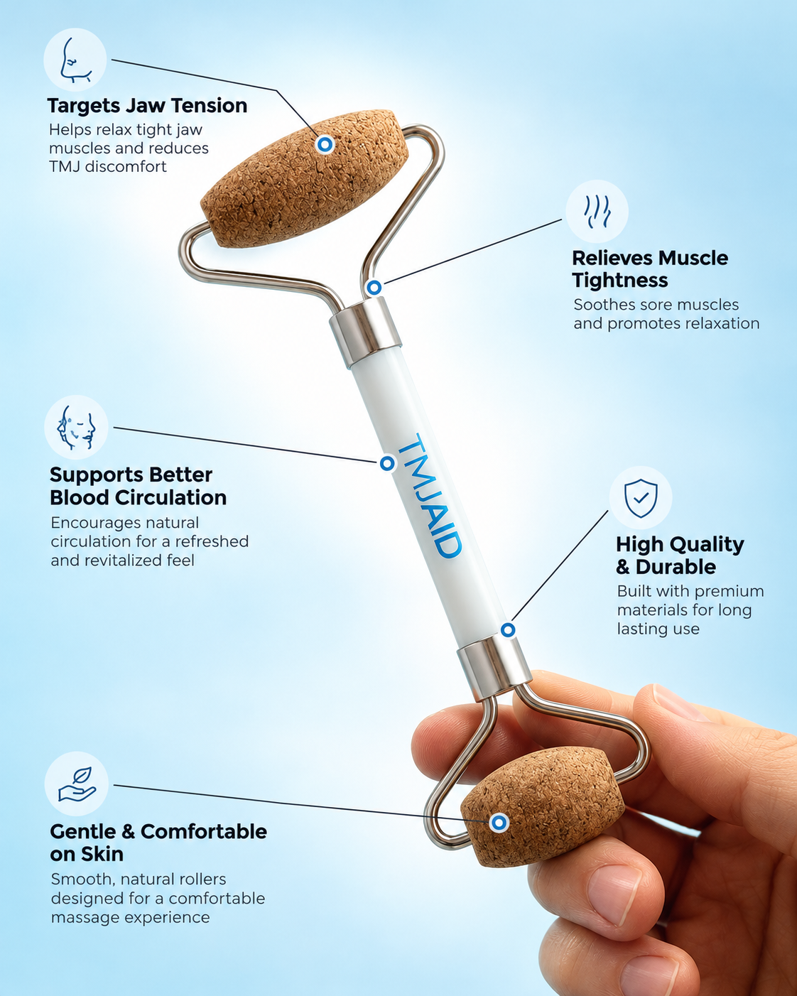 TMJaid Cork Jaw Massage Roller for TMJ & Jaw Tension