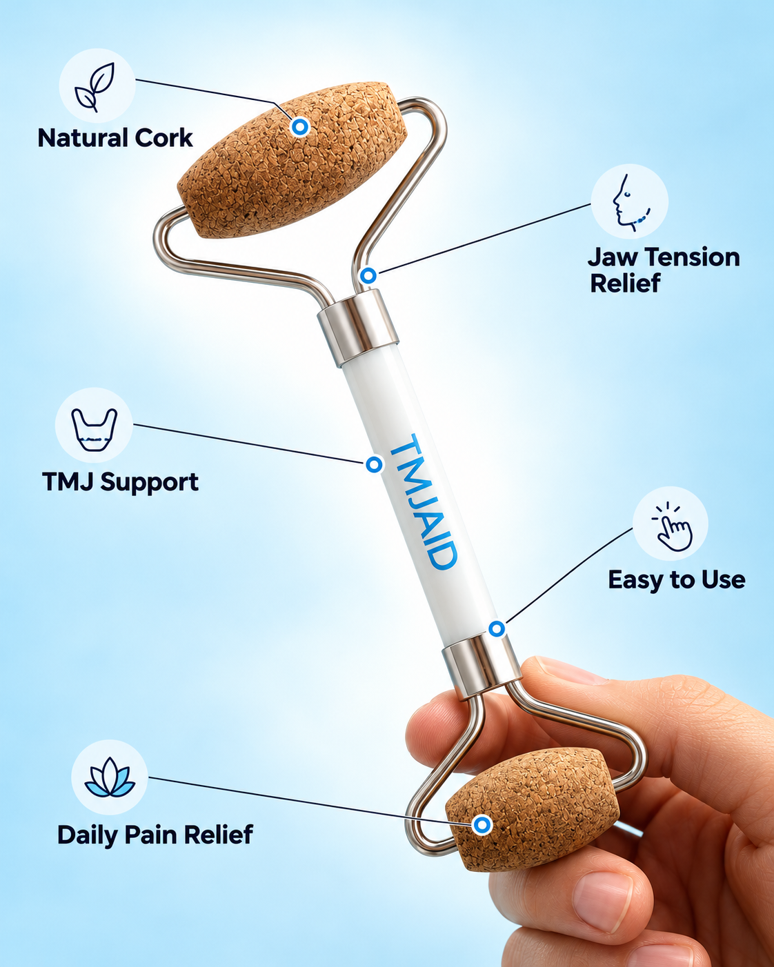 TMJaid Cork Jaw Massage Roller for TMJ & Jaw Tension